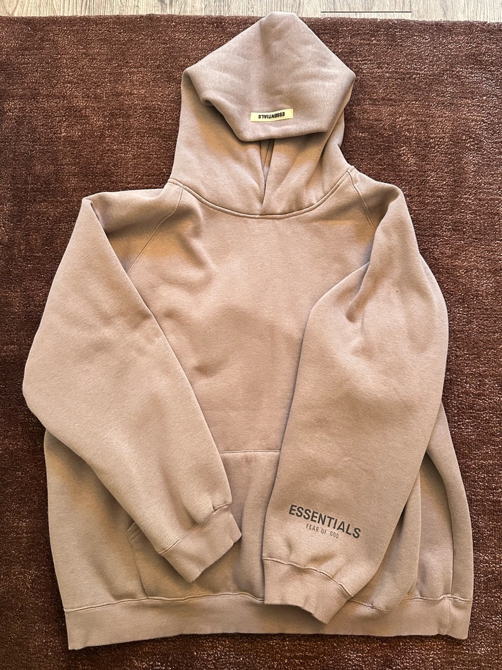 Essentials Taupe Bomber-Style Fleece Hoodie
